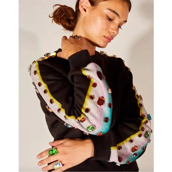 NWOT - Cynthia Rowley Black Gemma Sweatshirt LARGE | NO GEMS MISSING - Picture 8 of 10
